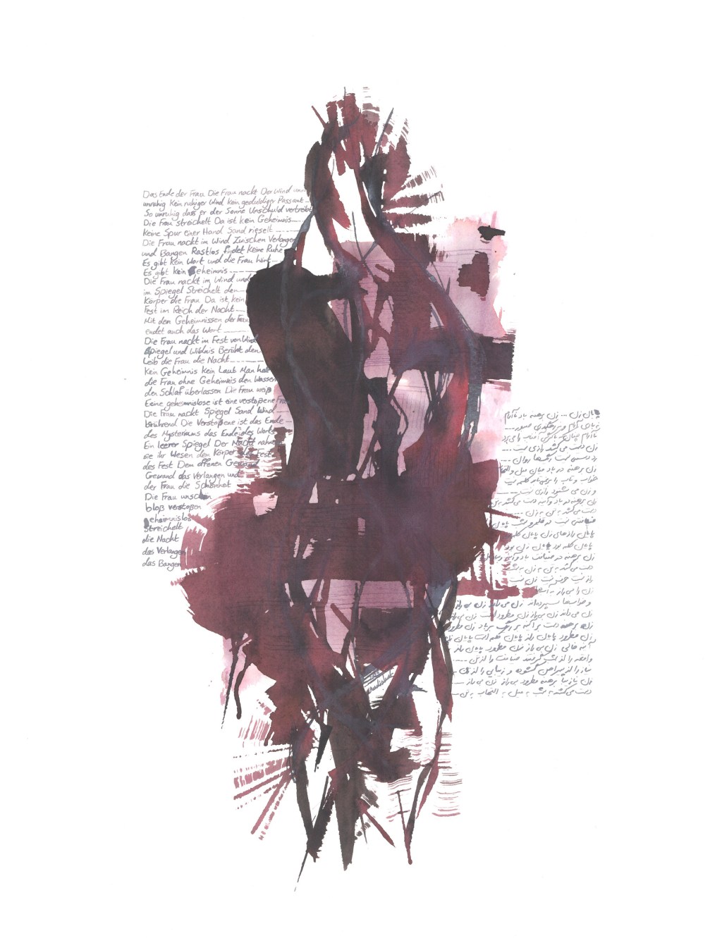 Das Ende der Frau, mixed media on paper with a handwritten Persian and German poem