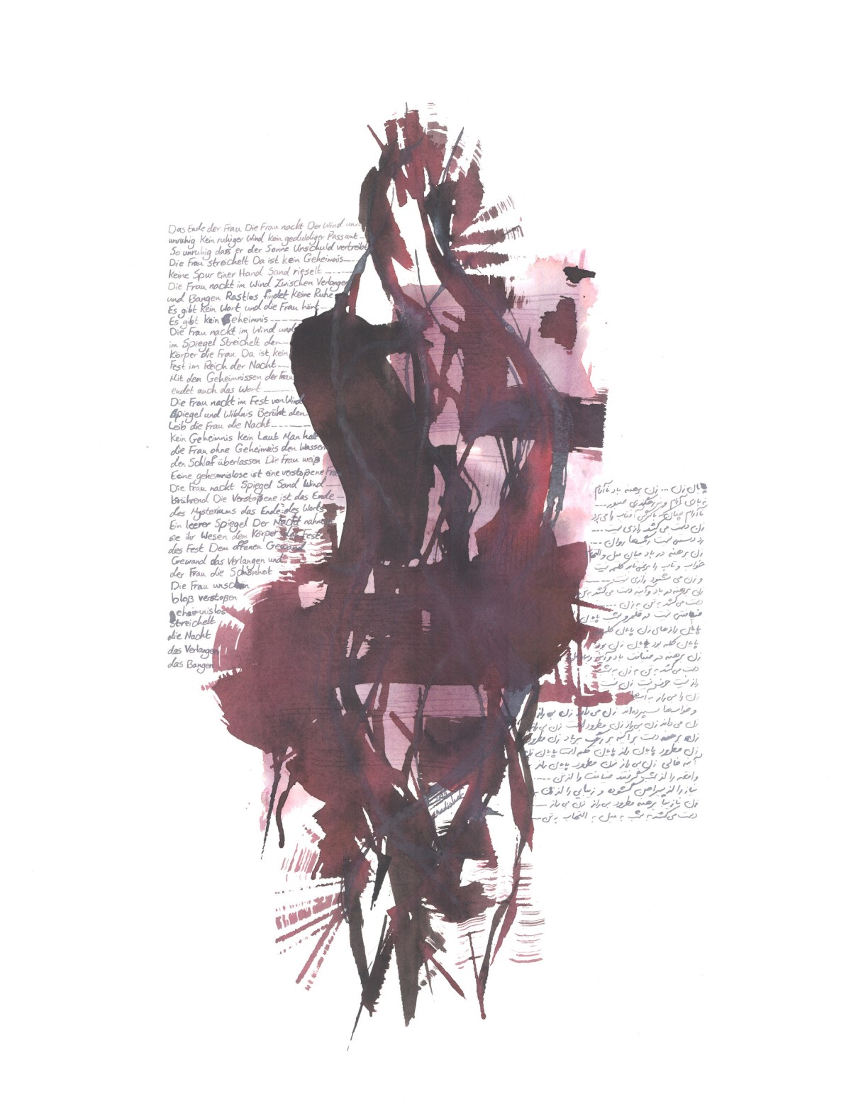 Das Ende der Frau, mixed media on paper with a handwritten Persian and German poem