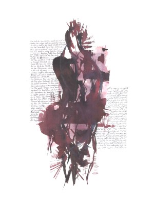 Das Ende der Frau, mixed media on paper with a handwritten Persian and German poem